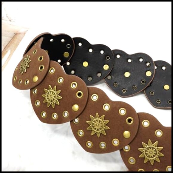 Wide Disc Belt Vintage Boho Leather Western Chunky Waist Belt Metal Buckle